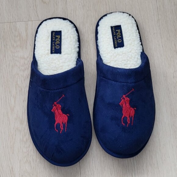 NWOT Polo Ralph Lauren Men's Navy Blue Klarence Slippers Size 7 - Picture 1 of 5
